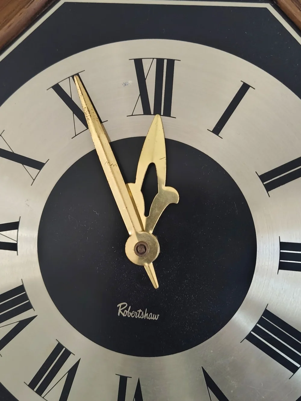 Retro Octagonal Wall Clock in Wood Tone and Gold by Robertshaw